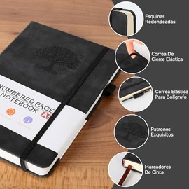 A5 Cuaderno Con Cinta Marcapáginas, 300 Páginas De Cuaderno Pasta Dura Apto Para Colegios y Oficinas, Cuaderno Rayado Tapa Tacto Cómodo, Cuaderno De C