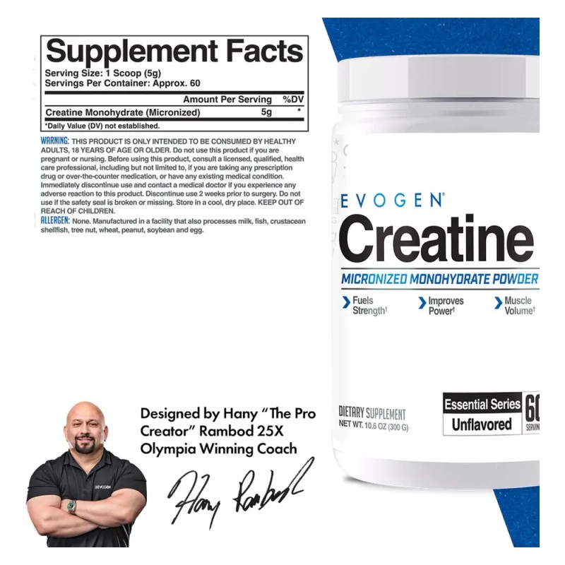 Evogen Creatina 300 Grs 60 Serv Sabor Sin Sabor