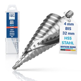 NTG HSS Step Drill Bit Diameter 4-32 mm - Peeling Drill Ideal for Metal, Wood, Plastics - 15 Steps Cone Drill - The Perfect Companion for Your DIY Projects