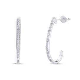 1/10 Carat Round Cut White Natural Diamond J Hoop Earrings In 14K White Gold Plated 925 Sterling Silver Jewelry For Women Wedding (Clarity : I2-I3, Color : I-J, 0.10 Cttw)