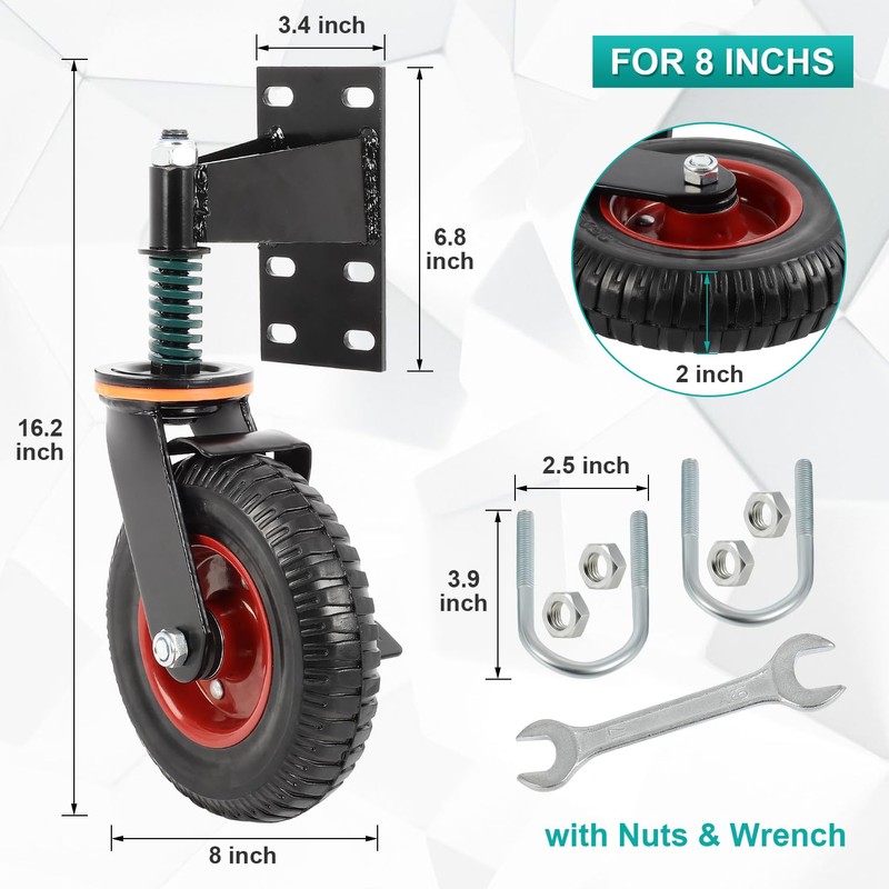 FAHKNS 8" Gate Wheels with Brake, 360 Degree Swivel Spring-Loaded,