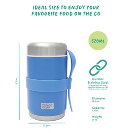 520ml Insulated Food Flasks For Hot Food – Double-Wall Stainless Steel Hot Food Flask With Spoon – Thermal Lunch Box keeps Meals Drinks Hot or Cold for 6 Hours – Leakproof Soup Containers (Cornflower)