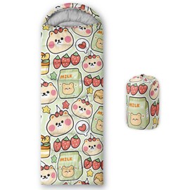 Datura home Kids Sleeping Bag for Boys and Girls,Cartoon Cute Bear with Cheery Print-Lightweight Warm Outdoor Indoor-Waterproof Cold Weather Resistant Sleeping Bag for Camping Hiking(Bear 32"*90")
