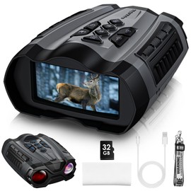 WISHBETY Night Vision Goggles,4000mAh Rechargeable Binoculars for Adults with 3.5" Screen and 32GB Memory Card for 36MP Photo and 4K Video,9 Gear Infrared and 10X Digital Zoom for Outdoor Enthusiasts
