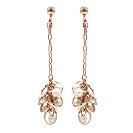 Jewelry Shop M e0050 Simple Women's Ring, Chain, Pearl, White, Made in Japan, Screw Type Earrings, Pearl