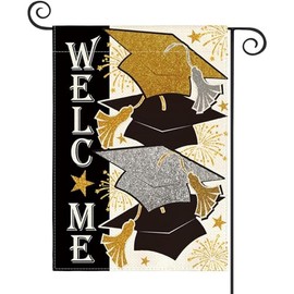 Graduation Diploma Cap Congrats Grad Garden Flag Double Sided 12x18 Inch Outside Decorations(C)