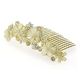 Large Decorative Hair Comb Butterfly Rhinestone Crystal Bridal Hair Comb, Light Brown