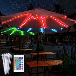 Patio Umbrella String Lights with 16 Color Changing and 12 Modes, Remote Control 104 Ultra Bright LED Beads Waterproof Battery and USB Operated with 8 Light Strings for Patio Umbrellas Camping Tents