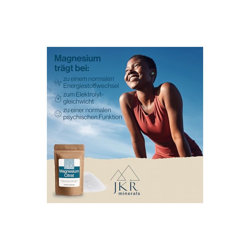 JKR Minerals Magnesium Citrate Powder 450 g, Laboratory Tested, Pure