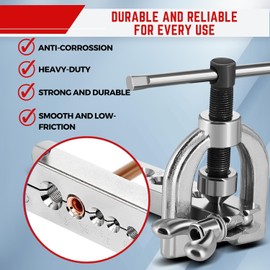 Flexzion Brake Line Flaring Tool Kit with Tubing Cutter - Single and Double Flare Tool Kit with 5 Adapters - 45 Degrees Brake Line Repair Kit for Copper, Aluminum, Brass, Magnesium, and Soft Steel