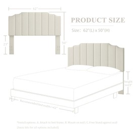 Befurtori Queen Size Headboard Only, Velvet Wall Mounted Headboard Queen/Full Size for Adjustable Bed, Modern Vertical Channel Design with Curved Tufted Upholstered Head Board, Cream