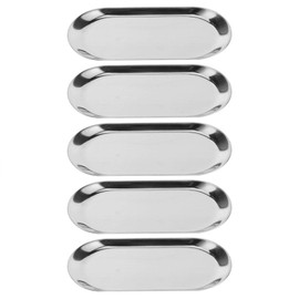 Pack of 5 Stainless Steel Small Tray, Oval Metal Tray, Jewellery Tray, Towel Rack, Widely Used in Dining Table, Kitchen, Bathroom Cabinet, Worktop 17.9 x 8.3 cm (Silver)