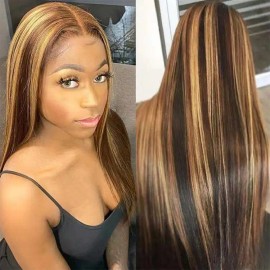 Highlight 27 Lace Frontal Wig Closure bob Wig Highlight 1b Honey Brown Color Straight bob Human Hair Lace Front Wigs Custom Wigsstyle: burmese curly, color: natual color, Stretched Length: 26 Inches