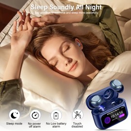 ZYHKON Wireless Earbuds Bluetooth 5.4 in Ear Touch Screen Sleep Earbuds, Small Design Mini Sleep Headphones for Side Sleepers with Sleep Mode, 48H Playtime Earphones Clear Calls, 5 EQ Modes, Blue