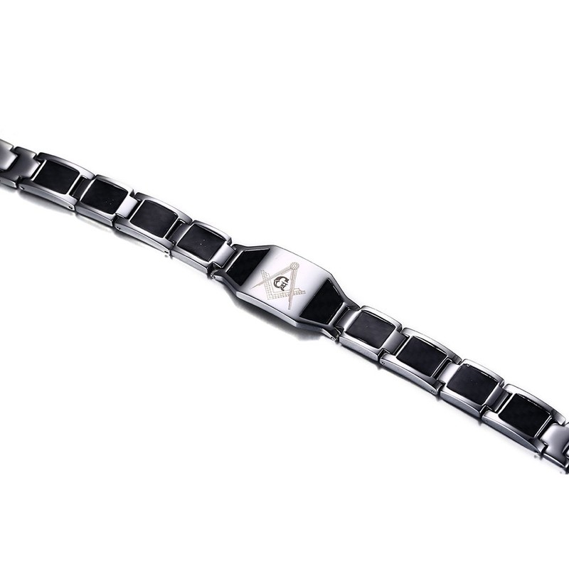 Rockyu Men's Men’s Bracelet, Titanium, Silver, Plated, Masonic Engraving, Magnetic,