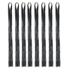 Hair Tinsel Extensions Black Colorful Glitter Tinsel Hair Kit Heat Resistant 42 Inch Sparkling Fairy Hair Accessories for Women Kids Girls 8 Pcs
