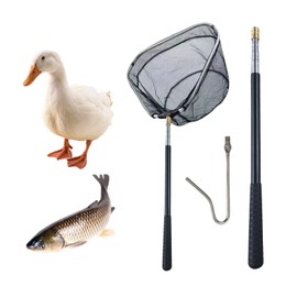 Chicken Catch Net,Cats Catch Net,37-151cm Scalable Animal Catcher Tool for Poultry,Poultry Net with 2 Stainless Steel Poles und Leg Hook,Chicken Catcher,for Chickens,Ducks,Geese,Turkeys,Cats,Fish