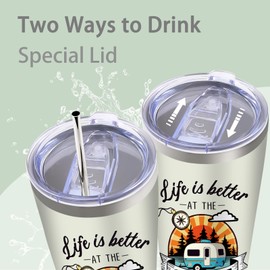 Goiicoln Let’s Get Toasted Tumbler 20oz, Camping Gift for Camper Lover, Travel Tumbler with Lid and Straw Stainless Steel, Campfire Tea Cups for Coffee, Birthday Gifts for Travelling Backpacking Hiker