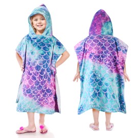 Kato Tirrinia Poncho Beach Towel Robe for Adults - Large Quick Dry Changing Robe with Hood, Super Absorbent Lightweight Swim Cover Up for Men & Women (Fish Pattern)