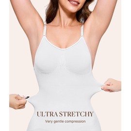 BRABIC Waist Trainer Bodysuit for Women Tummy Control Shapewear Round Neck Seamless Butt Lifter Full Body Shaper (XX-Large, White Mid Thigh)