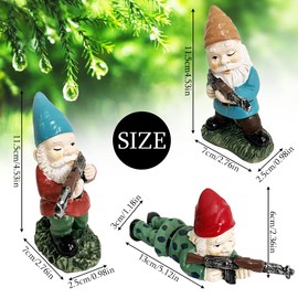 PERFECTOP 3Pcs Military Soldier Garden Gnomes with Guns AK47, Funny Army War Combat Defender Gnome Statue Figurines, Indoor Outdoor Patio Yard Lawn Desktop Ornament Decor,Valentine's Day Men Gift