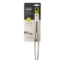 Joseph Joseph Elevate Steel 12 Inch/30 cm Slimline Stainless Steel Tongs with Precision Tips and elevated rest - Green
