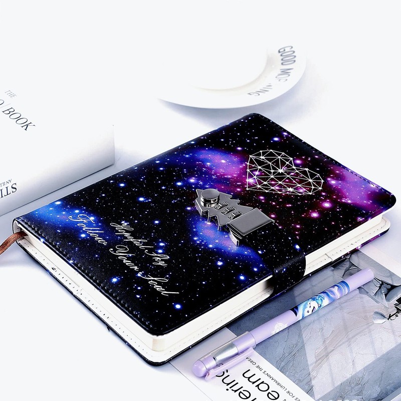 LinYesh Creative Leather Password Notebook, Galaxy Starry Sky Design Password