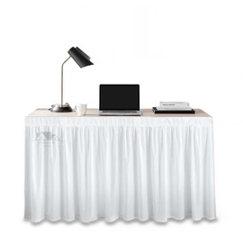 Dorm Desk Skirt, Custom Fitted Tablecloth Without Platform with Split Corners, Perfect for Dorms & Home Offices Solid White Bed Skirt Ruffled Gathered (24" deep x 42" Wide)