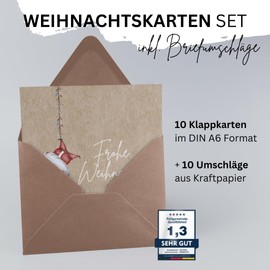 ZETTMANN® Set of 20 Premium Christmas Cards with Envelope - 10 Christmas Cards and 10 Envelopes for Christmas Card Folding Cards (Kraft Paper - Look)