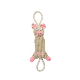 PET LIFE 'Plush Pig' Eco-friendly Natural Jute and Rope Squeak Chew Tugging Pet Dog Toy, One Size, Pink