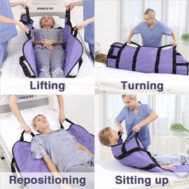 Positioning Bed Pad with Reinforced Handles 2 Pack 43" x 36" Patient Transfer Sheet Aid Assistant for Body Lifting, Turning, Repositioning, for Elderly, Incontinence, Caregiver, Purple