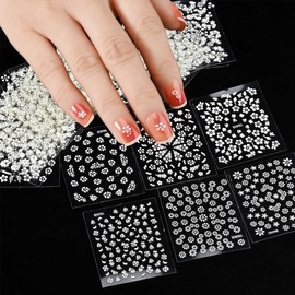LAJUP 30 Blatt 3D Nagelsticker Frühling Blume Nagelaufkleber Selbstklebend Nail Art Sticker Blumen Dekoration Nageldesign Zubehör(Weiß)