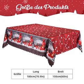 Fontien Christmas Tablecloth, Christmas Tablecloth, 180 x 150 cm, Long, Rectangular Christmas Tablecloths, Red, Washable Dining Tablecloth for Living Room, Dining Room, Party, White and Red