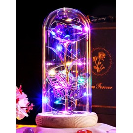 Beferr Gifts for Women Mom Birthday Gifts Galaxy Rose Eternal Colorful Rainbow Flower Gifts Light Up Rose in Glass Dome Mothers Day Rose Gifts for Grandma Daughter Wife Sister Friends Purple