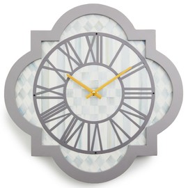 MACKENZIE-CHILDS Wall Clock, Decorative Enamel Clock for Kitchen and Living Room, Gray-and-White Sterling Check