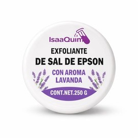 Exfoliante Corporal de Sal de Epsom IsaaQuim | Aroma a Lavanda | Con Aceite de Coco, Almendras y Vitamina E | Uso Cosmético | 250 g