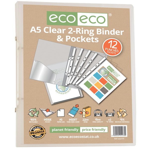 eco-eco A5 65% Recycled Clear Presentation Ring Binder with 12