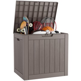 KAMABOKO Deck Box, 32 Gallon Resin Indoor and Outdoor Storage Boxes Waterproof for Garden Tools, Pool Accessories Storage Bench, Patio Furniture and Cushions with Lockable Lid, Grey