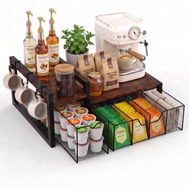Coffee Station Organizer for Countertop, Coffee Bar Holder for Pods Tea Bag