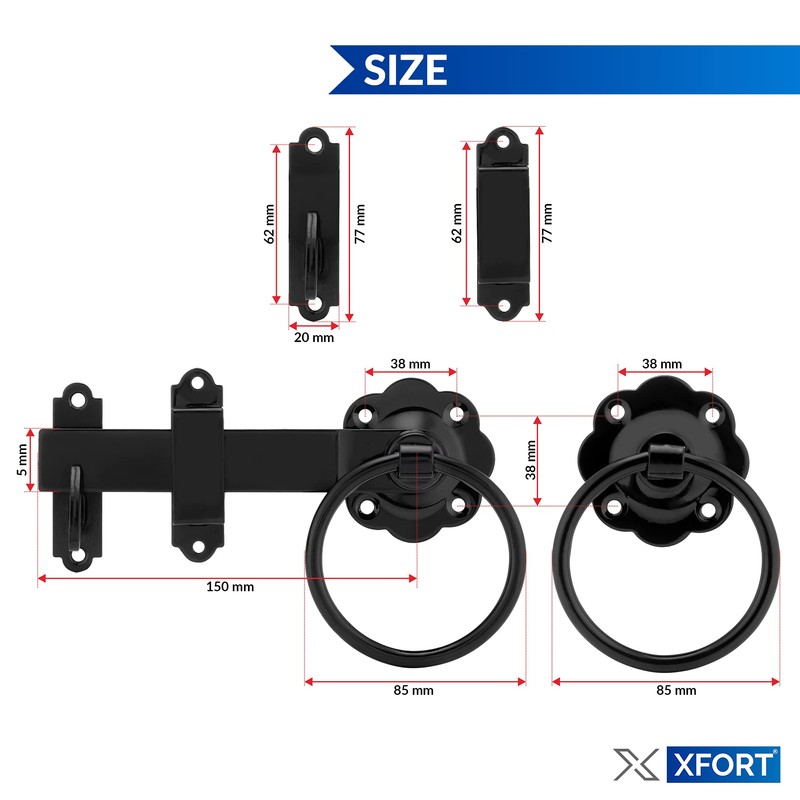 XFORT® Black Ring Gate Latch, Garden Gate Latch, Door Catch,