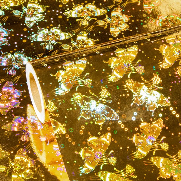 LeZakaa Gold Holographic Wrapping Paper - Mini Roll - Gold