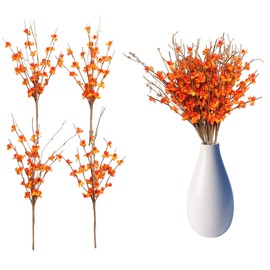 Pudate 17 in Artificial Bittersweet Spray 4 Pack Fall Decor Pick with Bright Orange Berries for Seasonal Wreaths, Centerpieces, and Floral Arrangements for Thanksgiving, Autumn Décor Indoor Outdoor