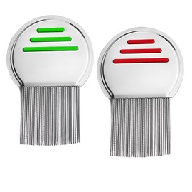 2 Stück Läusekamm,Edelstahl extra fein Läusekamm,Für Baby Kinder Erwachsene und Haustier(Rot und Grün)