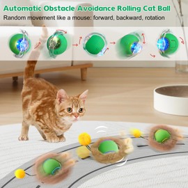 DUO GE MAO Interactive Cat Ball Toy, Smart Rolling Ball Cat Toy with 3 Modes, Motion Activated Automatic Moving Dog Toy with Plush Cover, Cat Stimulation Toys for Indoor Cats (Green)