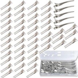 Duck Billed Clips, Silver Metal Snap Hair Pins, Alligator Control Clips for Hair Styling and Coloring (1.77inch(double prong))