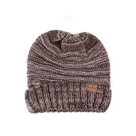 ScarvesMe Unisex Trendy Warm Oversized Chunky Soft Cable Knit Slouchy Beanie (Brown with Pom)