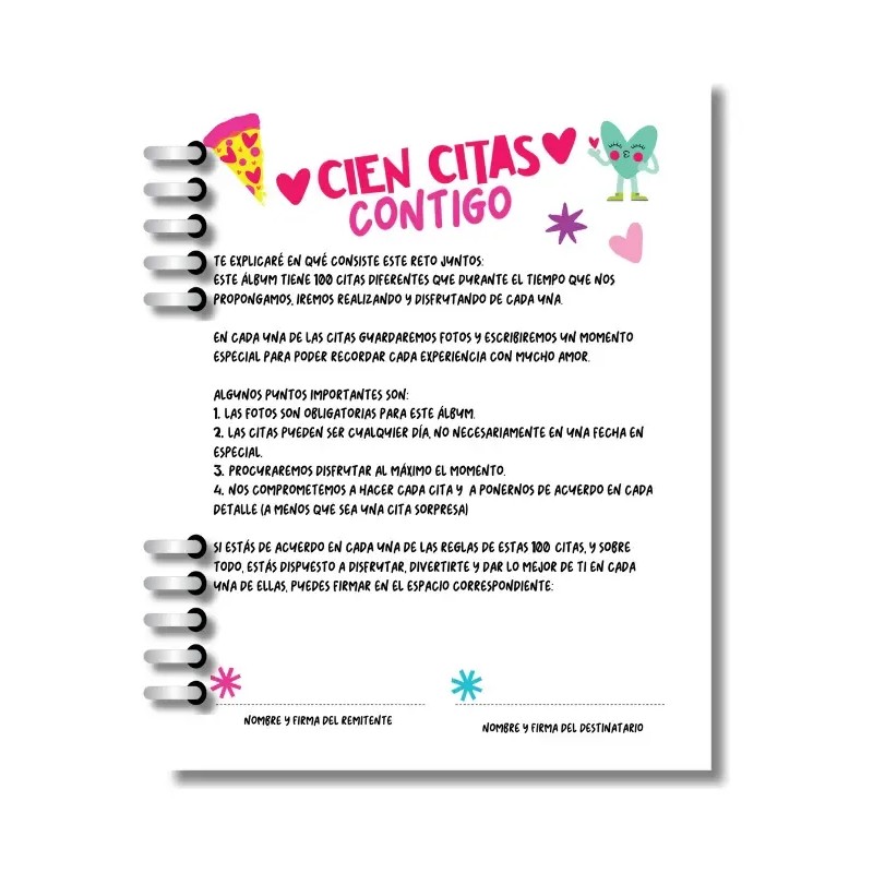 Cuaderno 100 Citas Pareja / Libro Citas / Agenda Citas/amor