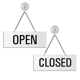 Open Closed Sign made of white melamine plus suction cup 175 x 65 mm 31201-WS