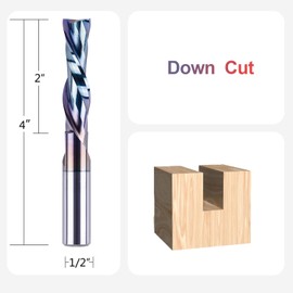 SpeTool Down Cut Spiral Router Bit 1/2" Shank Extra Long 4 inch with Coating Extreme Tool Life, 2” Cutting Length, Carbide CNC Router Bits End Mill for Wood Mortises Carving Engraving
