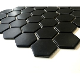 Black Hexagon 2" Matte Porcelain Mosaic Floor and Wall Backsplash Bath Kitchen Small Sample Swatch
